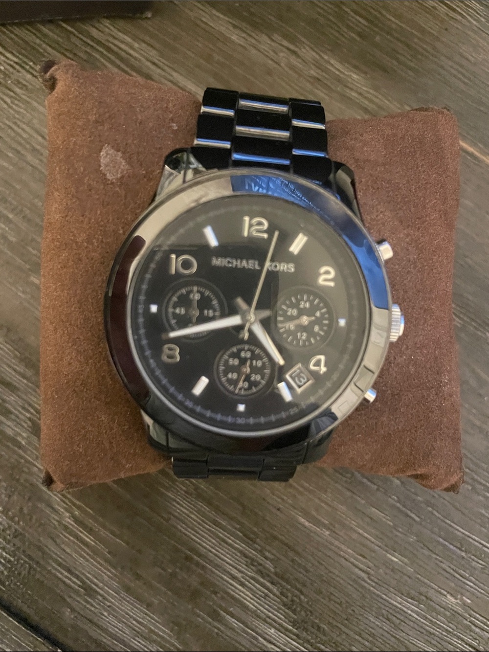 Michael Kors Women’s Black Chronograph Watch with Metallic Accents